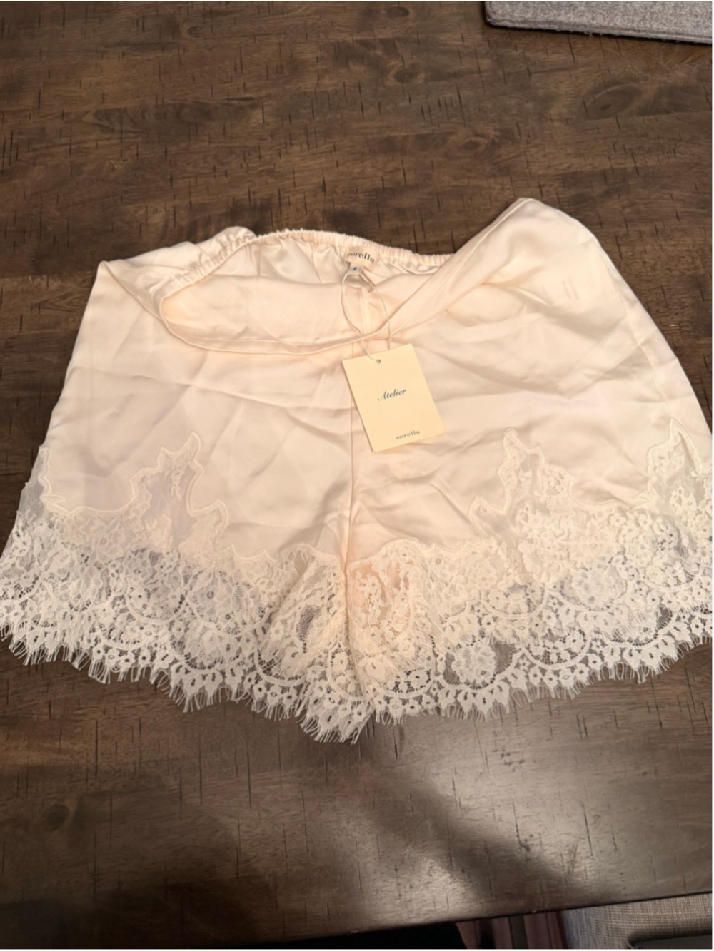 Women's Sorella Lace Trim Silk Shorts, Beige ivory and White - Picture 7 of 8